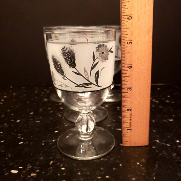 Libbey Frosted Silver Wheat Wildflower Glasses Mid-century Modern Vintage Retro - Picture 9 of 9